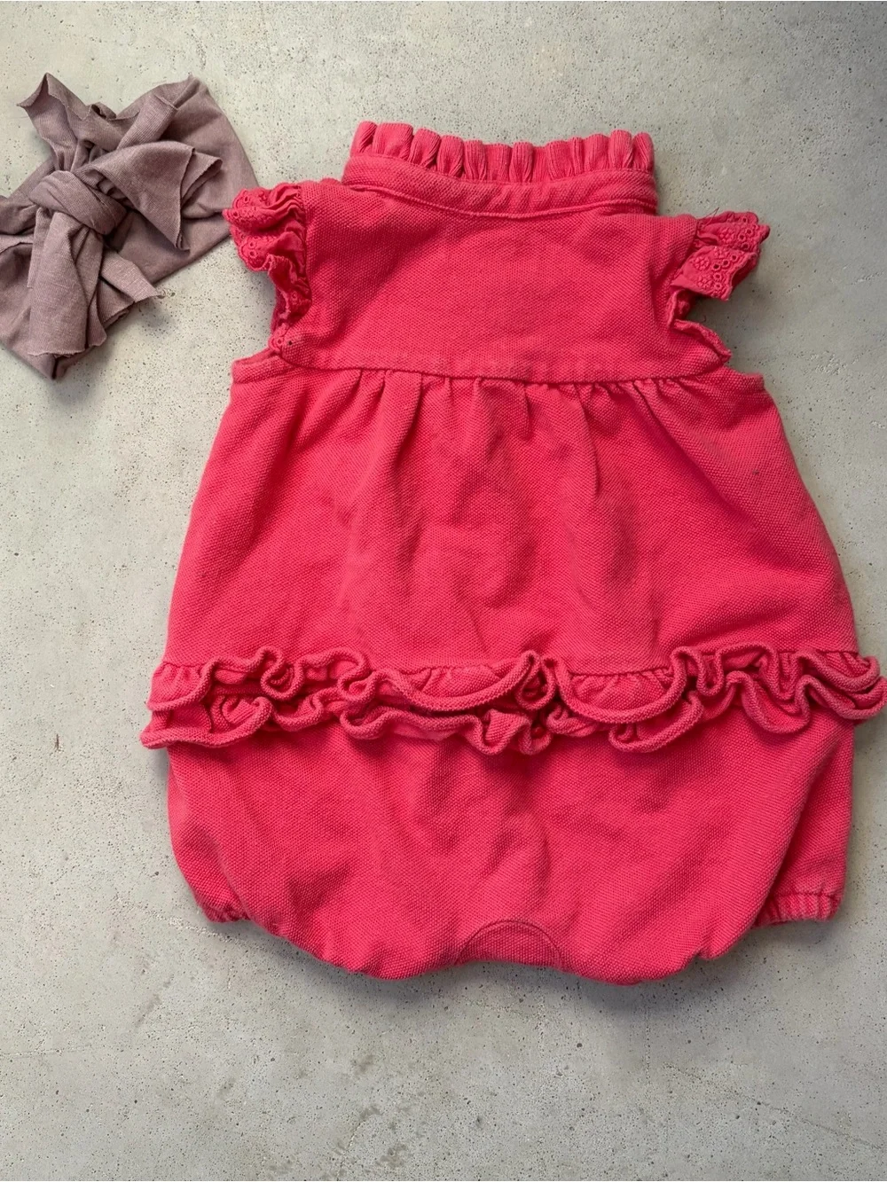 Ralph Lauren Pink Ruffle Eyelet Bubble Romper & Headband Set 3M⁠